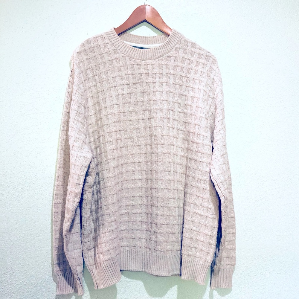 OSCAR DELARENTA Pullover Size XL Cotton Sweater Oatmeal Knit Waffle